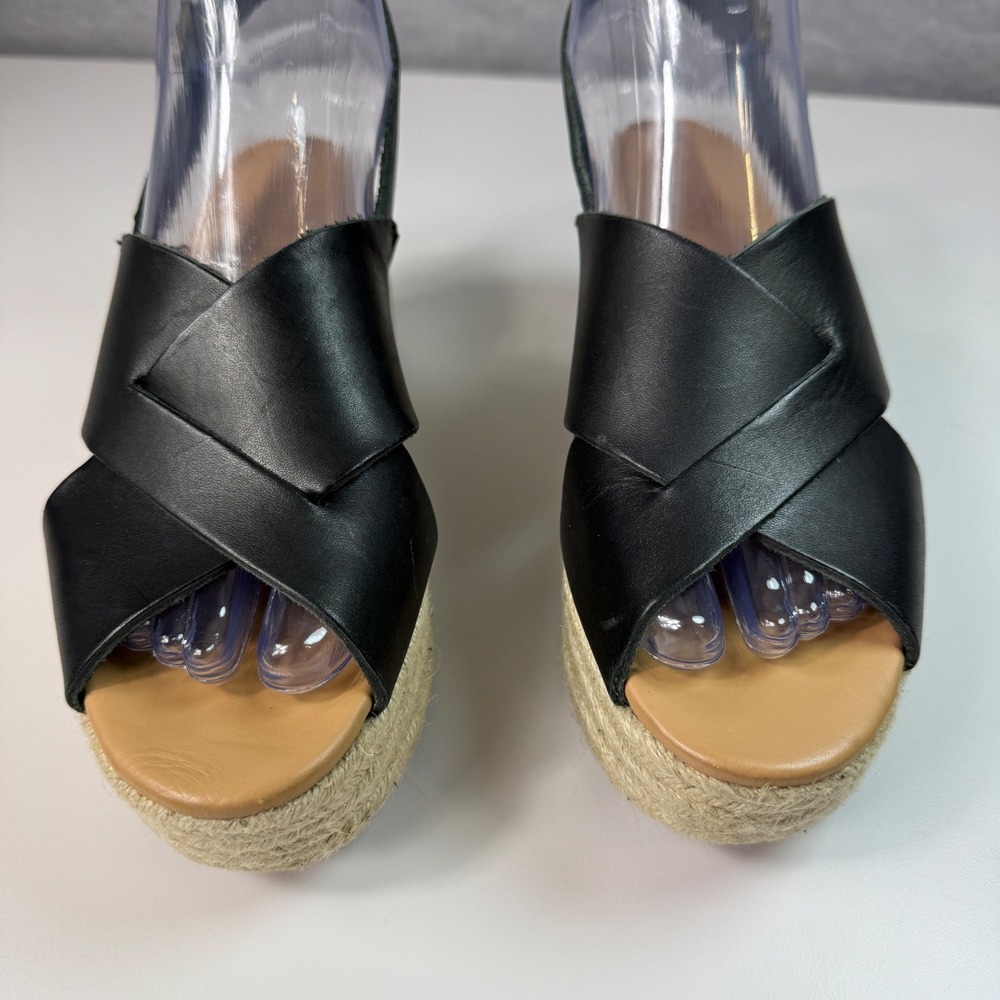 Soludos Womens Size 6 Amalfi Platform Espadrille Sandal Heels Black Leather - Picture 4 of 11